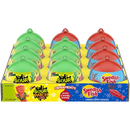 SOUR PATCH KIDS Candy & SWEDISH FISH Candy Holiday Candy Variety Pack, 12 Ornaments
