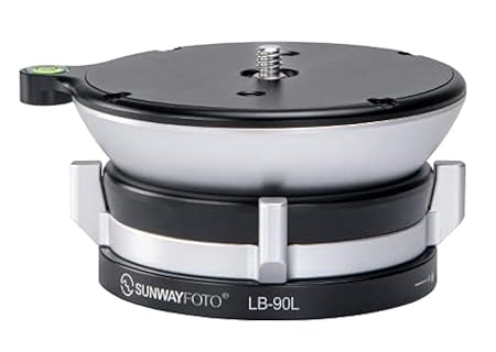 Sunwayfoto Black LB-90L 90mm Low Profile Leveling Base for Tripod w External Bubble Level & Butterfly Lock Collar +/-15 Tilt