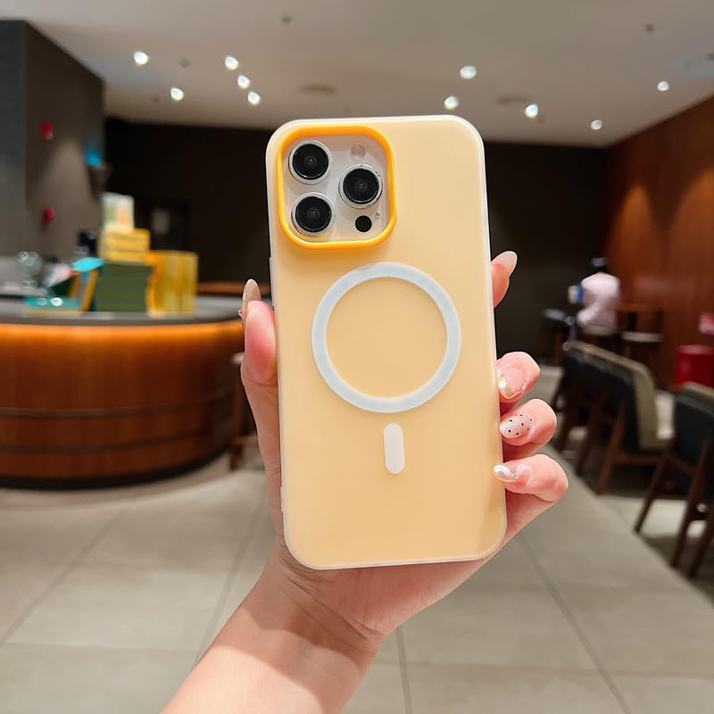 Image of LuxuryKase Magnetic Silicone Candy Case for iPhone 14 Pro | MagSafe Compatible | Slim Protective Case | Lightweight & Flexible | Wireless Charging | Soft Matte Finish - Yellow