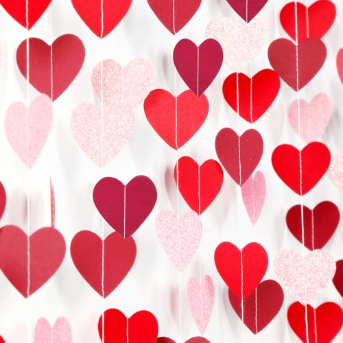 Image of Galentines Party-Decorations Valentines Day Heart-Garland - 52ft Burgundy-Red Pink Streamers Paper Banner, Rose Gold Anniversary Baby Shower Wedding Hanging Decor Hugfond