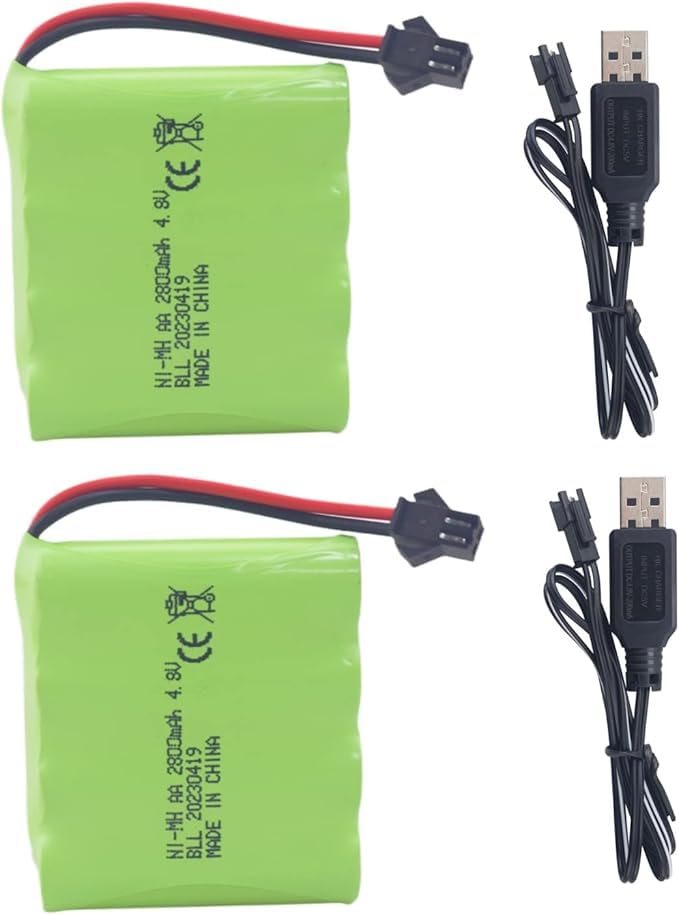 Image of 2PCS 4.8V 2800mAh AA Rechargeable Battery with SM-2P Plug and USB Charging Line for SY-E511 RC Excavator Truck Engineering Car E562 TD141 RC Toy