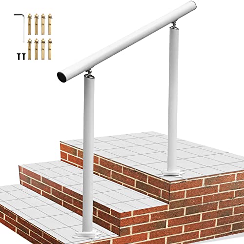Happybuy Kit Main Courante 3pix34po Balustrade Garde Corps Terrasse Rampe Escalier Blanche Rampe d'Escalier Extérieur en Aluminium/Fer Main Courante Construction Solide Paquet de Valeur Cover