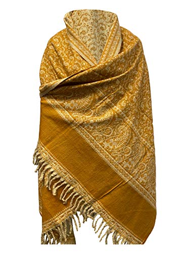Luxury Yak Wool Shawl Floral Paisley Gold Color Scarf Oversize Yoga Blanket Stole Unisex Travel Wrap Study Blanket #TOP1