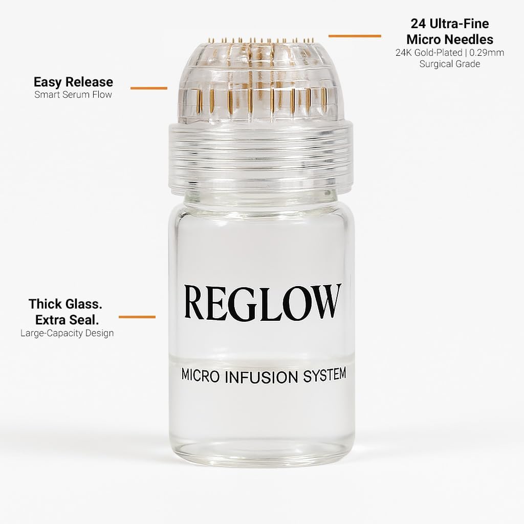 ReGlow Micro Infusion System for Face  300% Deeper Absorption with 24K Gold Microneedling Tool + Serum (6 Months)  Firmer Radiant Skin, at-Home Treatment with Collagen Peptides & Hyaluronic Acid