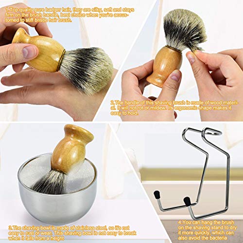 image for Gonioa Pure Badger Hair Shaving Set with Stainless Steel Shaving Stand