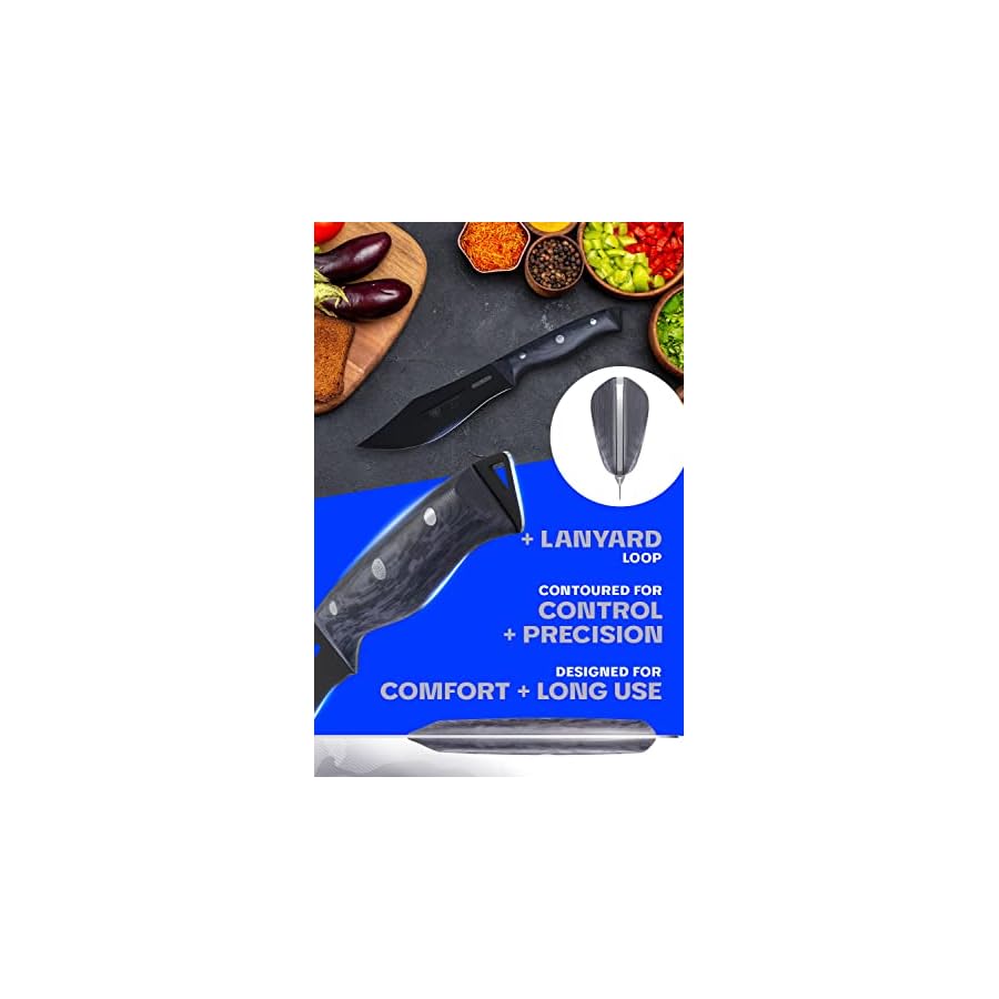 Dalstrong Barong Chef Knife - 7 inch - Delta Wolf Series Knife - Ultra-Thin & Zero Friction Blade - HC 9CR18MOV Steel Kitchen Knife - Black Titanium Nitride Coating - G10 Camo Handle - Leather Sheath