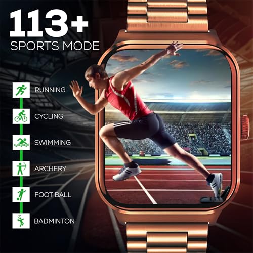 Image of PunnkFunnk NovoLux HD Display Smartwatch for Men & Women Answer /Make Calls, Heart Rate Monitor, 113+ Sports Modes, Step Counter, IP68 Waterproof, Compatible with Android & iOS(Metal Gold)