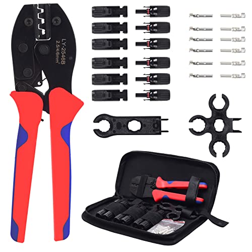 Pinzas de crimpado solares para 2.5/4.0/6.0 mm² Solarpanel PV, 6 conectores de cable macho para panel solar, 1 herramienta de prensa, 2 llaves inglesas, kit de herramientas de engarzado, 27 unidades Cover