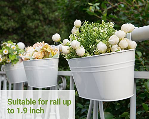 Dahey Metal Iron Hanging Flower Pots For Railing Fence Hanging Bucket Pots Countryside Style Window Flower Plant Holder With Detachable Hooks Home Decor,White,5 Pcs #TOP2