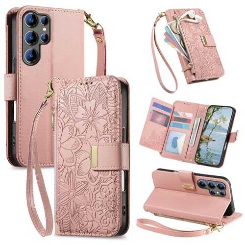 Tuxiwei 適用OUKITEL C61 Pro ケース 手帳型 カード収納 財布タイプ Oukitel C61 Pro 5G スマホケース 人気 女性のためのデザイン かわいい桜の花柄【肌感レザー ジッパー式コイン収納ポケット カードスロット 同色同じ