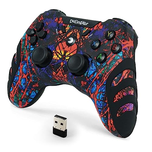 DuLingKer Mando PC Inalámbrico, Mando PS3 PC Gamepad con Doble Vibración, Inalámbrico 2,4G Gaming...