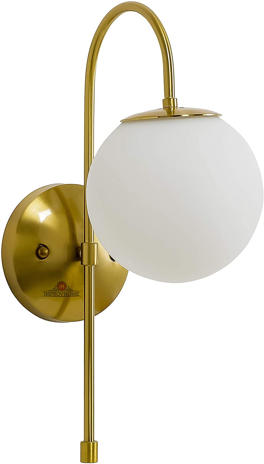 Modern Metal Light/ Wall Lighting Sconce With Globe Glass Shade Without Bulb (Golden, White) 40Watts(Wired_Electric)