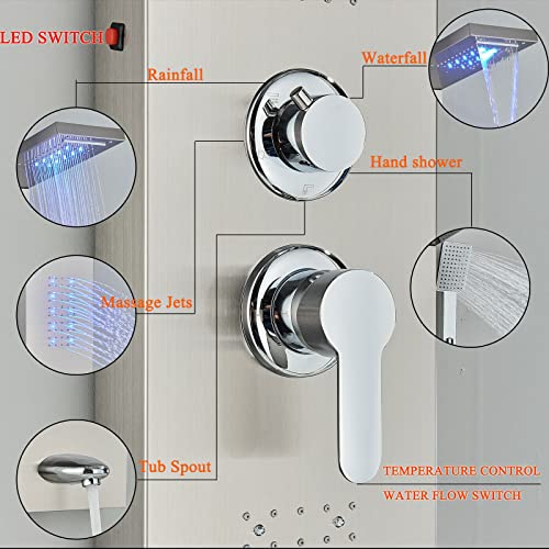 Panel de Ducha LED de Acero Inoxidable con Torre para Lluvia y Masaje miniatura 5