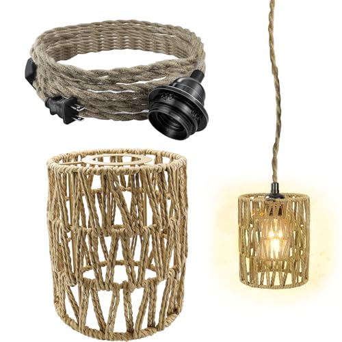 cersaty 1 Stk Boho Lampenschirm, Papierseil Hängelampenschirm Braun...