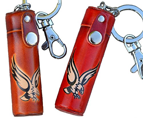 BPLeathercraft a Pair Set(2 Pieces) Leather Eagle Chapstick, toothpick Holder for Men,Big Bird Pattern