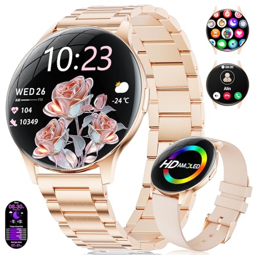 LIGE Smart Watches for Women, Call/Reminders, 1.43" AMOLED Ultra-Thin Activity Trackers with Heart Rate/Sleep/SpO2 Monitor, 100+ Sports Modes Fitness Watch for iOS Android, Rose Gold