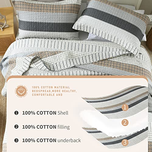 Finlonte Quilt King Size, King Quilt Set, Cotton Quilt, Grey Striped King Quilt Bedding Set Bedspreads, Reversible Lightweight Quilt Bedspread Set For All Season, 3-Piece #TOP5