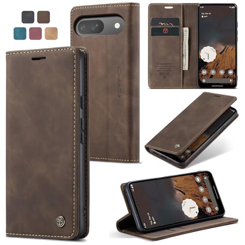 Coque Google Pixel 9 et 9 Pro en cuir PU café avec porte-carte intégré
