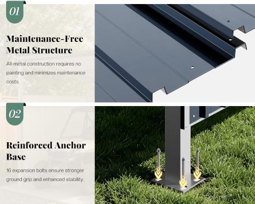 Image of Jocisland 11x10 FT Heavy Duty Sloped Roof Metal Carport with Side Panels