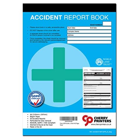 Cherry GDPR Accident Report Book A4 50 Pages Cover
