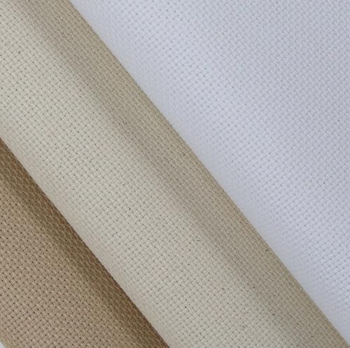 Image of KCS 3 pc of 15 inch x 18 inch(38cmx45cm) Counted Cross Stitch Cotton Aida Cloth Needlework Rolled Fabric Box,14CT,White+Oatmeal+Khaki