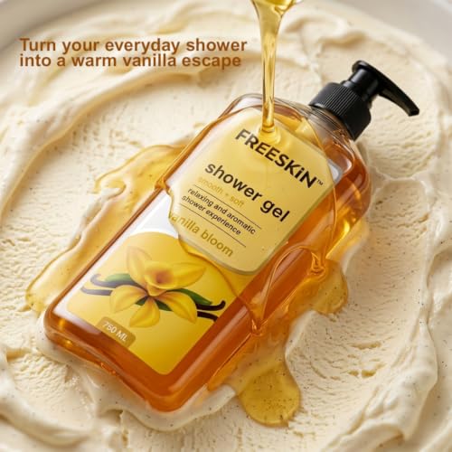 Image of Freeskin Vanilla Bloom Shower Gel Smooth + Soft | Nourishing & Moisturizing Body Wash with Soothing Vanilla Fragrance | Gentle, Paraben-Free & Cruelty-Free Formula | For All Skin Types - 750ml