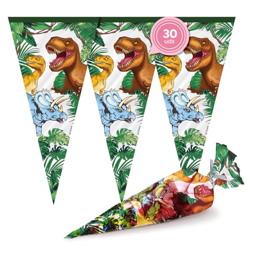 OH YEAH - 30 Bolsas para Chuches Dinosaurios- 18 x 37 cm -