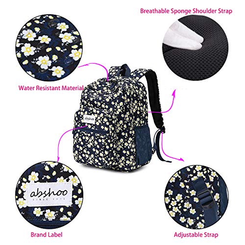 Image of abshoo Classical Basic Womens Floral School Backpack For College Teen Girls Water Resistant Bookbag (Floral Navy)