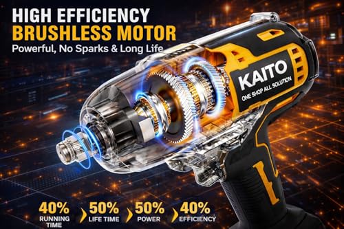 Image of KAITO Pro Series Brushless Motor 48V Cordless Impact Wrench | 1200NM Torque | 4800RPM Speed | Auto Stop Function | Forward & Reverse Rotation | 1 /2 Inch Hex Shank | Double Li-Ion Batteries