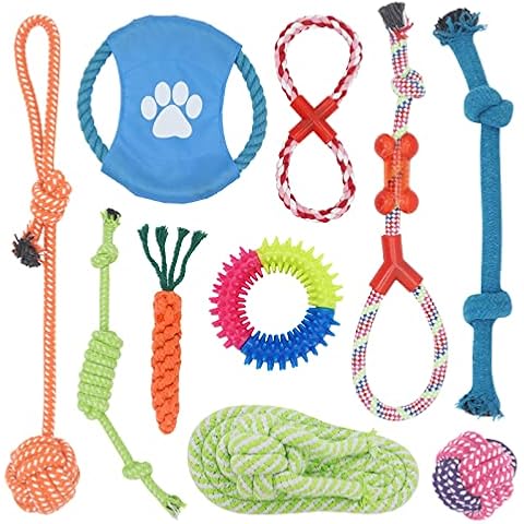Shineyoo Dog Rope Toys, 10 Pcs Boredom Puppy Chew Toys, Natural Cotton Dog Interactive Toy Dog Tooth Cleaning Training Toys Durable Handmade dog toy for Small and Medium Dog Cover
