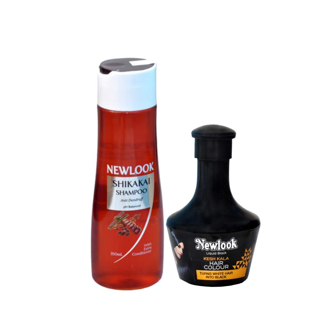 NEW LOOK Anti dandruff shikakai shampoo(350 ML) + Liquid Black Kesh Kala Hair Colour (150 ML) Repairs Dry and Damaged Hair-picture-38