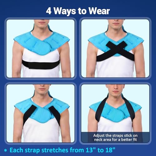 Image of Comfytemp Large Ice Pack for Neck Shoulders Upper Back Pain Relief with Straps, Reusable Gel Ice Wrap Hot Cold Compress Therapy Recovery for Upper Back, Rotator Cuff (Medium, Light Blue)