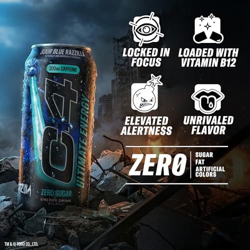 Image of C4 Ultimate Energy Drink, 300mg Caffeine, Zero Sugar, High-Performance Energy for Pre-Workout, Endurance, and Focus, Sour Blue Razzilla, 16oz (Pack of 12)