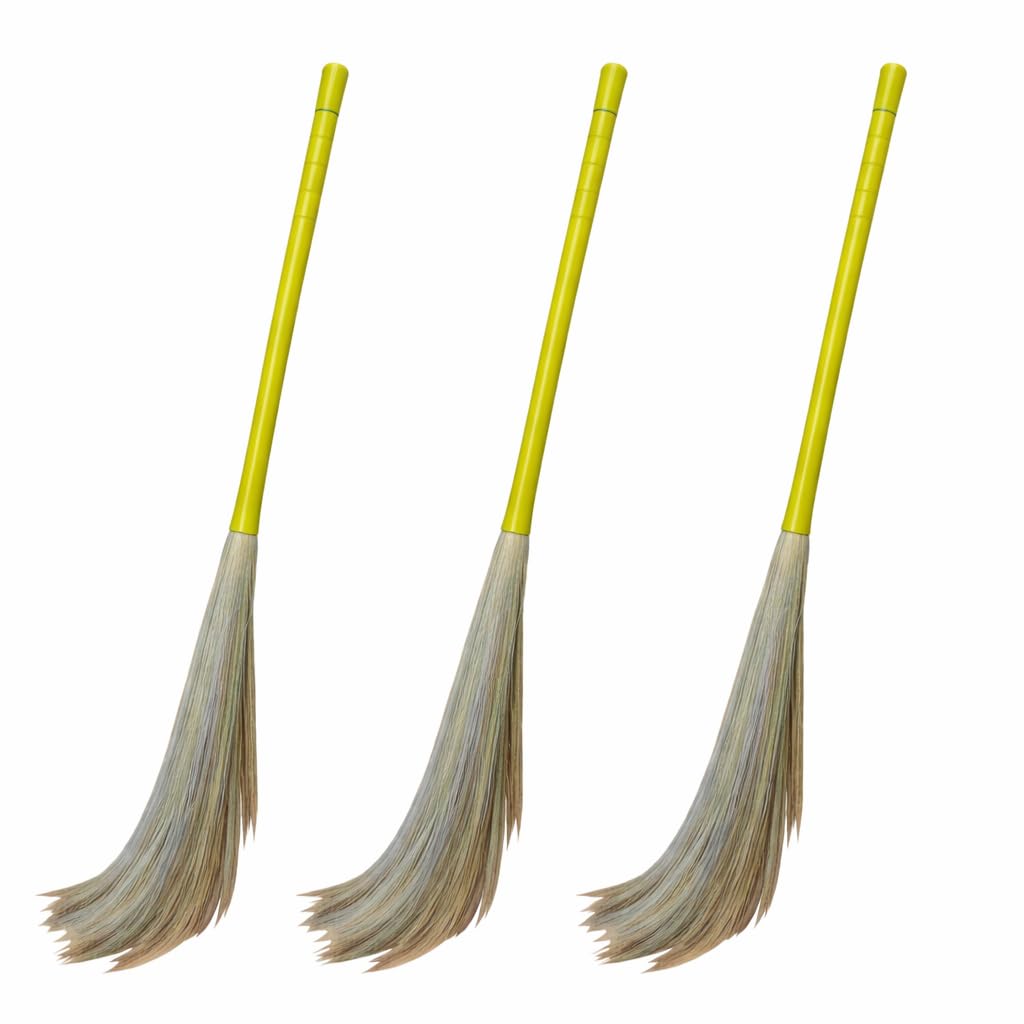 CleanJoy Greeno Broom Eco-Friendly Phool Jhadu with Neon Green Handle | Lightweight, Dust-Free Sweeping | Natural Meghalaya Grass | 4 ft Long | Ideal for 5–6 ft Height | Pack of 3-image-32