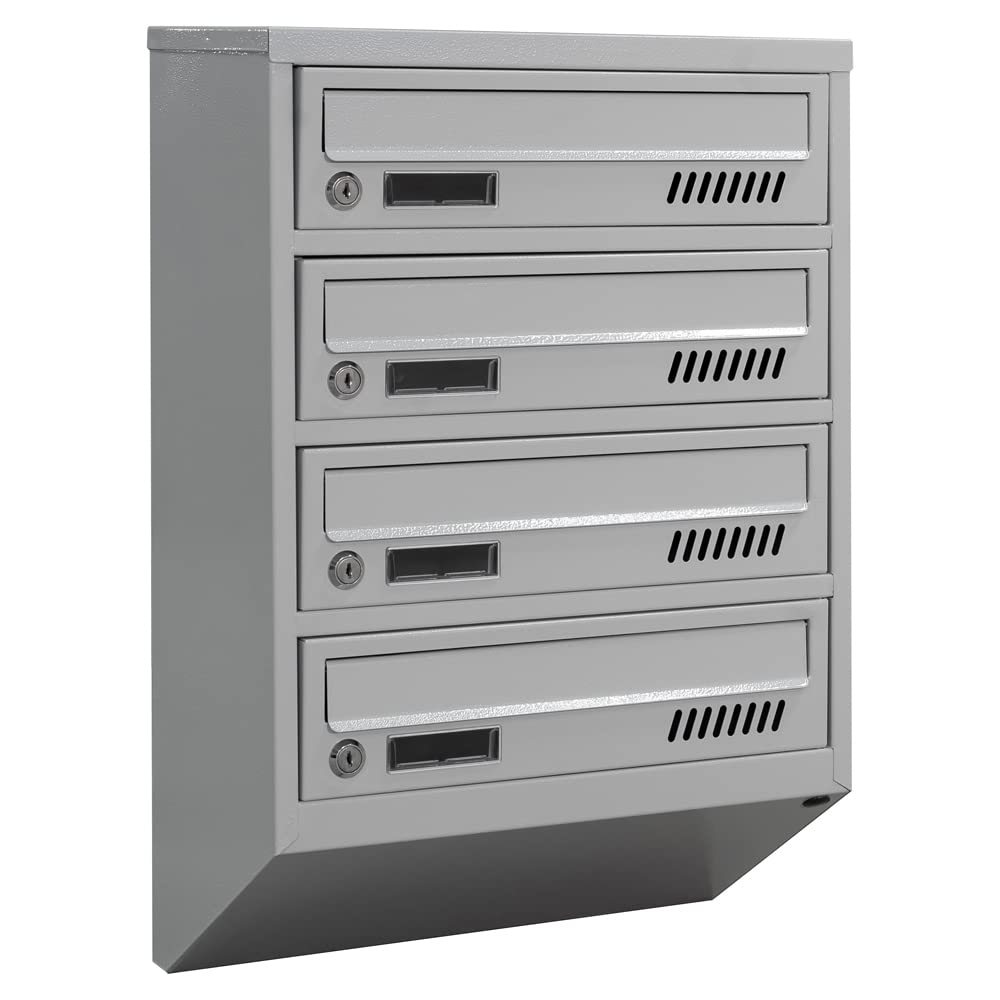 4 buzones de Correo para condominios GDS 20cm Profundidad RAL 7035 Gris | buzones para interior, formato A4, acero galvanizado, con 2 llaves, fijación mural, diseño modular.