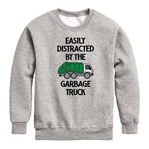 Instant Message - Easily Distracted By The Garbage Truck - Toddler & Youth Crewneck Fleece Sweatshirt