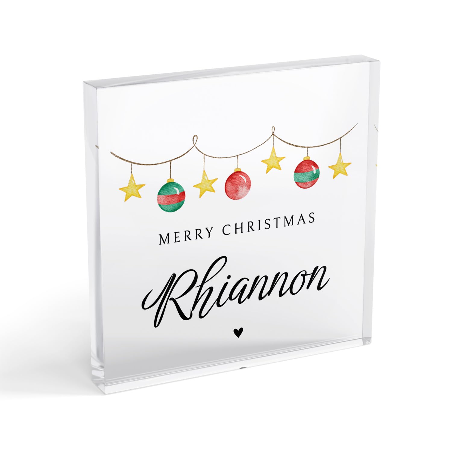 1 Personalised Customised Christmas Festive Watercolour Name Acrylic Freestanding Block or Coaster as Gift Present 100mm X 100mm PTS Personalised (With Stand, Transparent, 100mm)