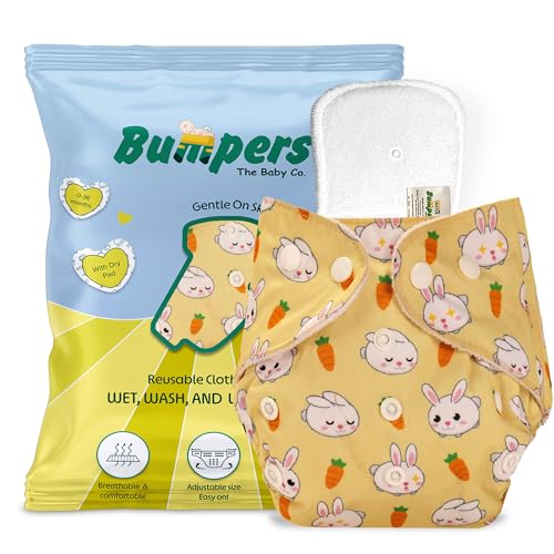 Image of Bumpers Premium & Ultra Soft Reusable Cloth Diaper with Insert Pad | Extra Absorbant, Washable, Waterproof & Adjustable Cloth Diaper for Babies /Kids, 3M-3Years (Pack of 1, Free Size, Yellow)