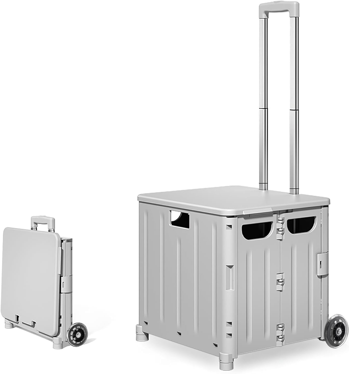 The Fellie 45L Foldable Shopping Trolley with Lid, Boot Cart with Wheels & Telescopic Aluminium Handle, 30KG Capacity Portable Collapsible Utility Trolley Box for Shopping Storage Travel, Grey