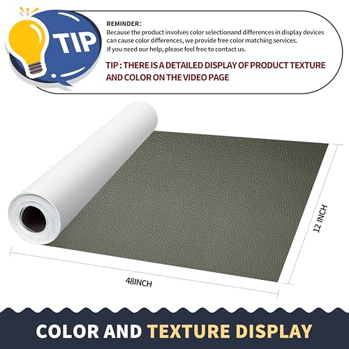 Image of ONine Leather Repair Patch,Leather Repair Tape, 12 x 48 inches Leather Repair Patch for Furniture,Vinyl Repair Kit,Leather Couch Patch,for Sofas, Furniture, Car Seats, Office Chairs(Grey-Litchi Grain)
