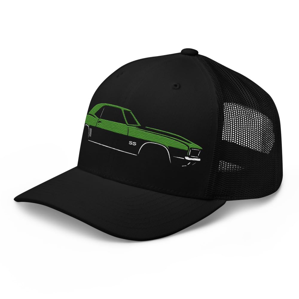Rally Green 1969 Camaro SS Dad Trucker Hat - klasyczna czapka z daszkiem z haftem z siateczki
