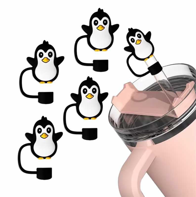 4pcs Black Penguin Straw Hat Straw Cover miniatura 1