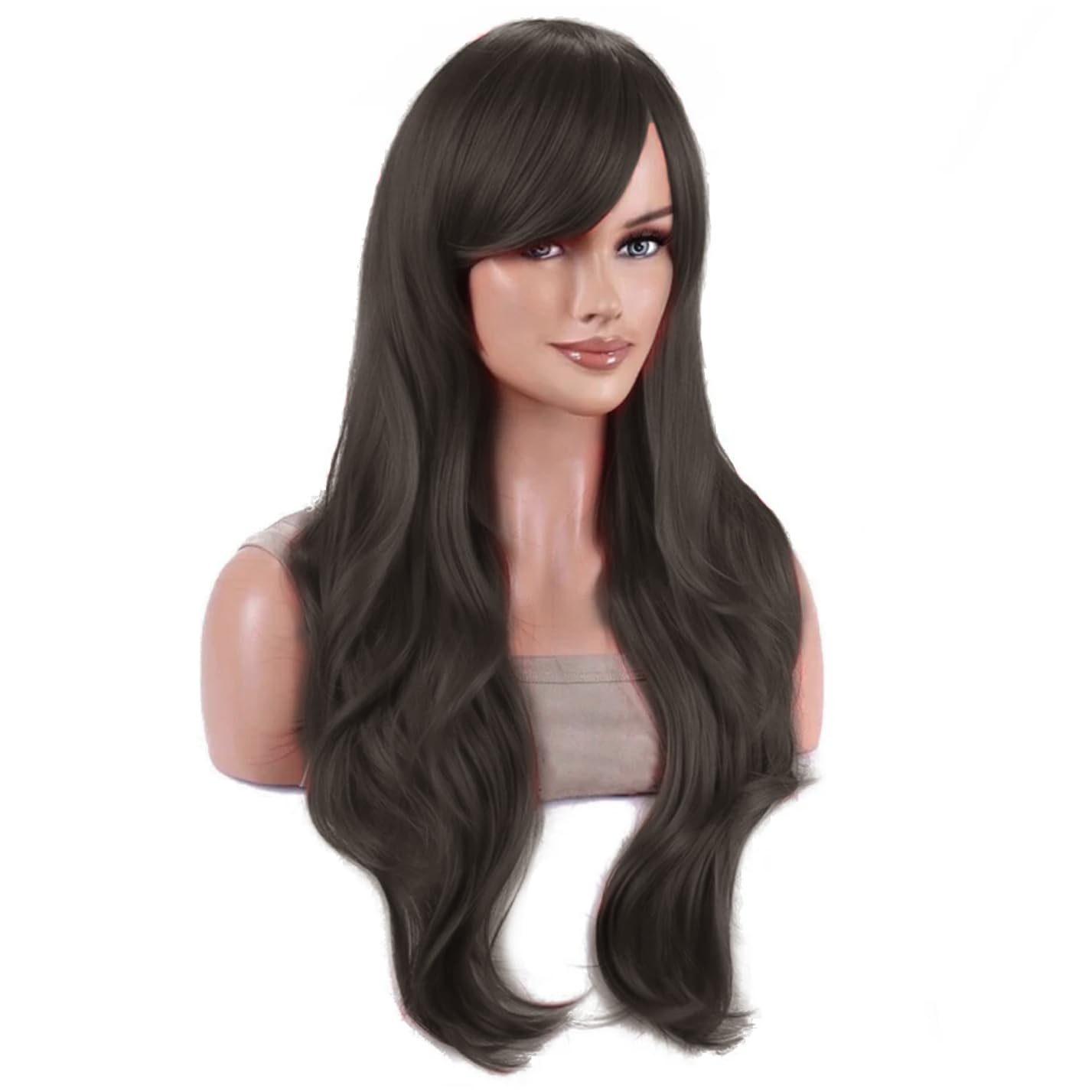 IMISSU 28 Inch/70cm Long Hair Water Wavy Wigs with Bangs Cosplay Costume Wig (Dark Brown) - Image 2