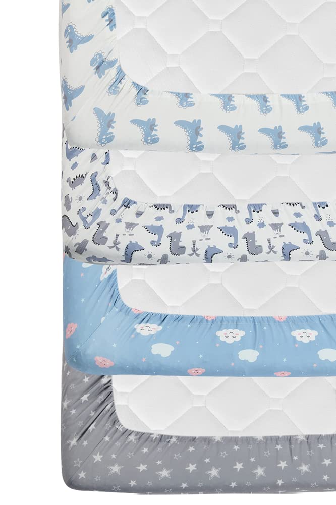 Juego de 4 sábanas suaves para cuna de bebé para colchón estándar de cuna, dinosaurio, estrella, nube, poliéster suave, neutro, unisex, para bebés y niños