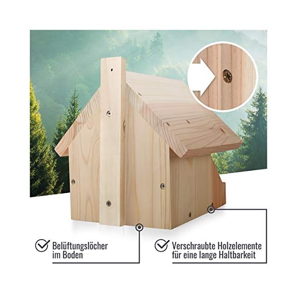 wildtier herz I Amsel Nistkasten aus verschraubtem Massiv-Holz - 25 x 28.5 x 27 cm, Wetterfest & Unbehandelt, Vogelhaus… – Bild 4
