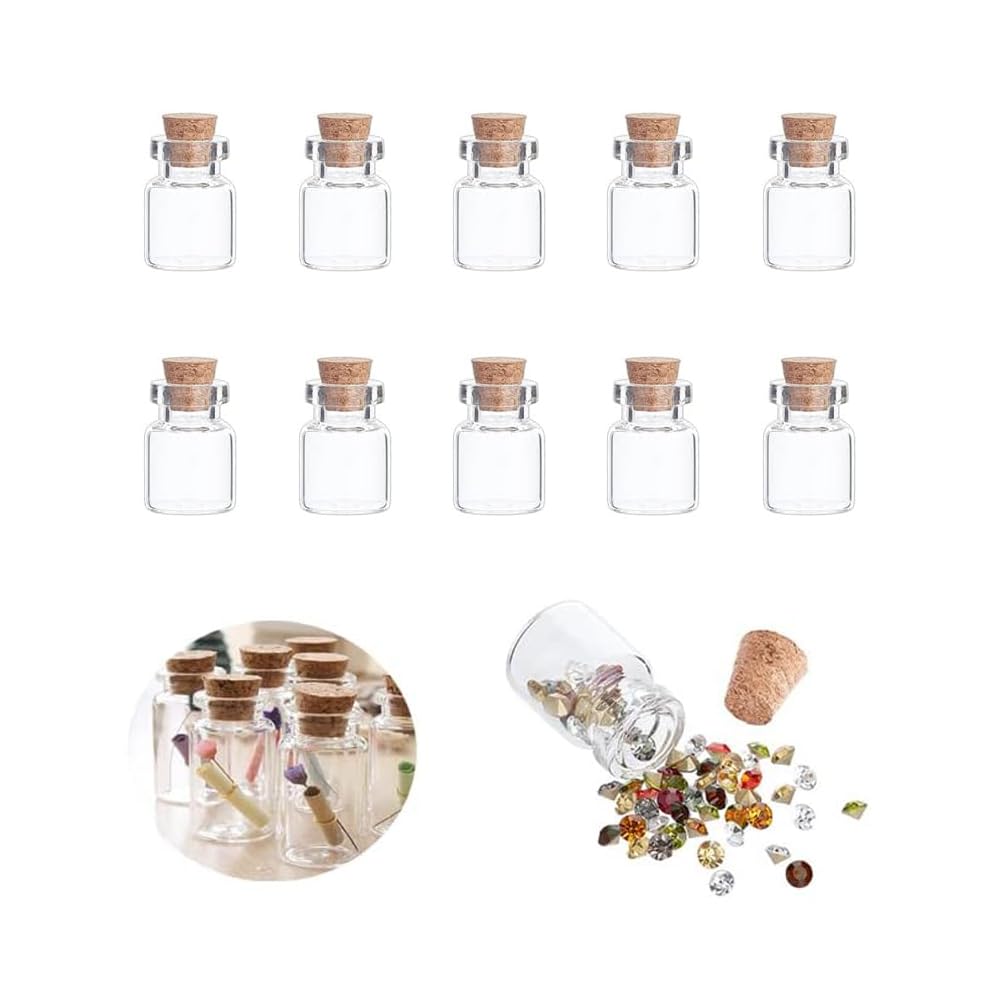 SKYPRO 10Pcs Mini Glass Bottles with Cork Lids, 22 x 25mm 4ml Tiny Glass Jars, Wishing Bottles, Small DIY Decorative Craft Vials for DIY Crafts Party Weddings Decoration Storage Accessories