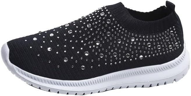 Vista 2 de AngryMonkey Zapatos deportivos de malla con diamantes de imitación para mujer, antideslizantes, con buen arco, transpirables, ligeros, informales