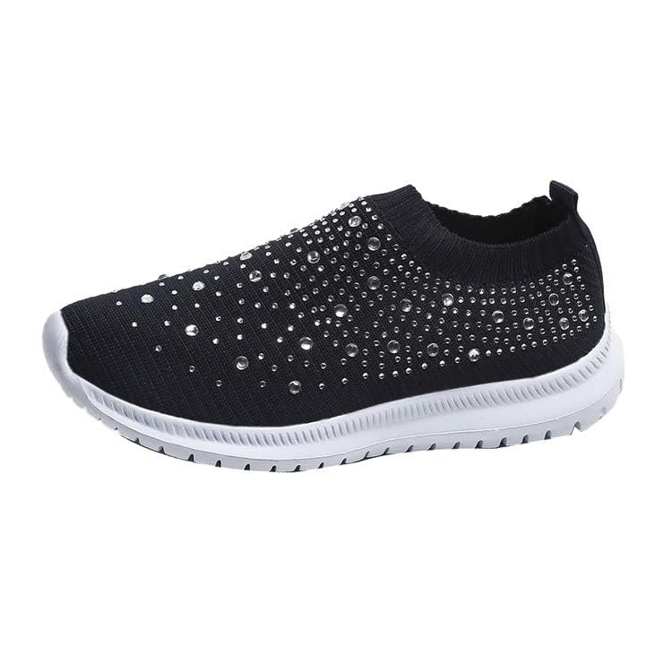AngryMonkey Women's Rhinestones Mesh Sport Slip-on Shoes,Non Slip Good Arch Breathable Lightweight Casual Sock Sneaker Nurse Shoes2