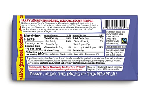 Tony's Chocolonely 42% Dark Milk Chocolate Bar With Pretzel & Toffee - Dark Milk Chocolate, Pretzel & Toffee Chunks, Belgium Chocolate, No Artificial Flavoring, Fairtrade & B Corp Certified - 15 Bars #TOP2
