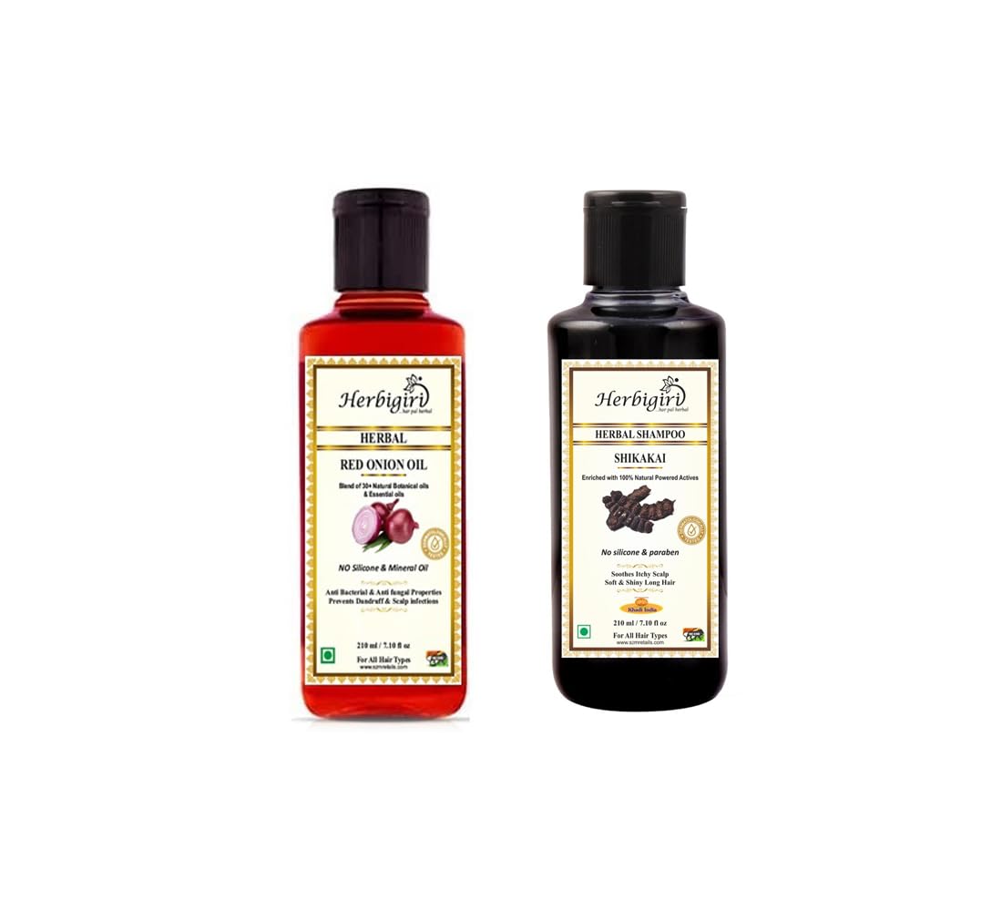 Herbigiri Herbal Ayurvedic Hair Care Kit - Shikakai Shampoo + Red Onion Hair oil 210 ml each (2 Items in the set)-image-38